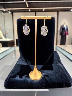 Sterling Silver DK Gold Vermeil Lever Back Iolite Dangle Drop Earrings 5.1g
